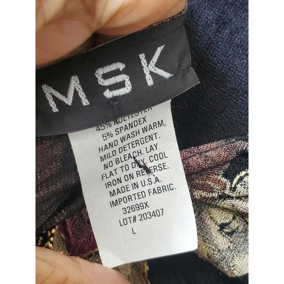 MSK Womens Black Floral Polyester Long Sleeve V Neck Casual Top Blouse Size L - Picture 9 of 11